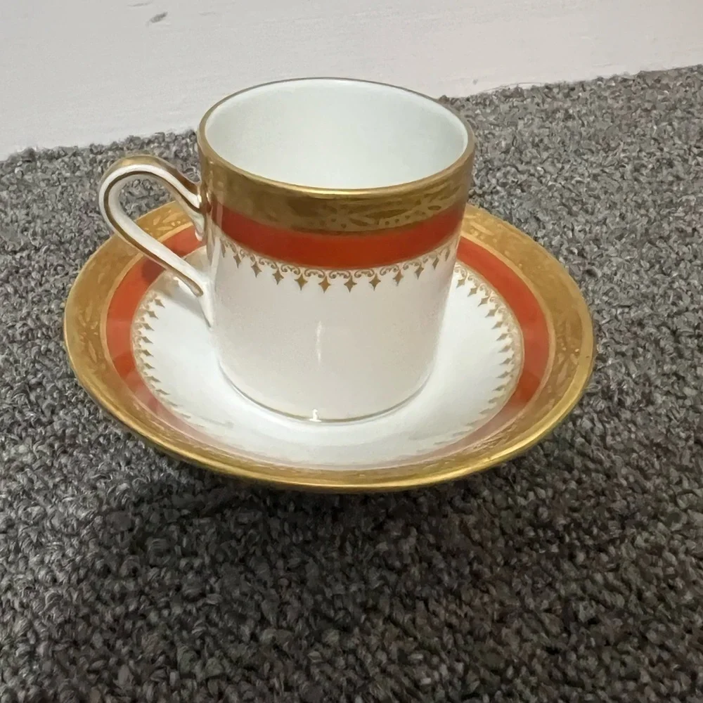 Vintage Richard Ginori Italy Espresso Mug Cup & Saucer Regal Orange Gilt